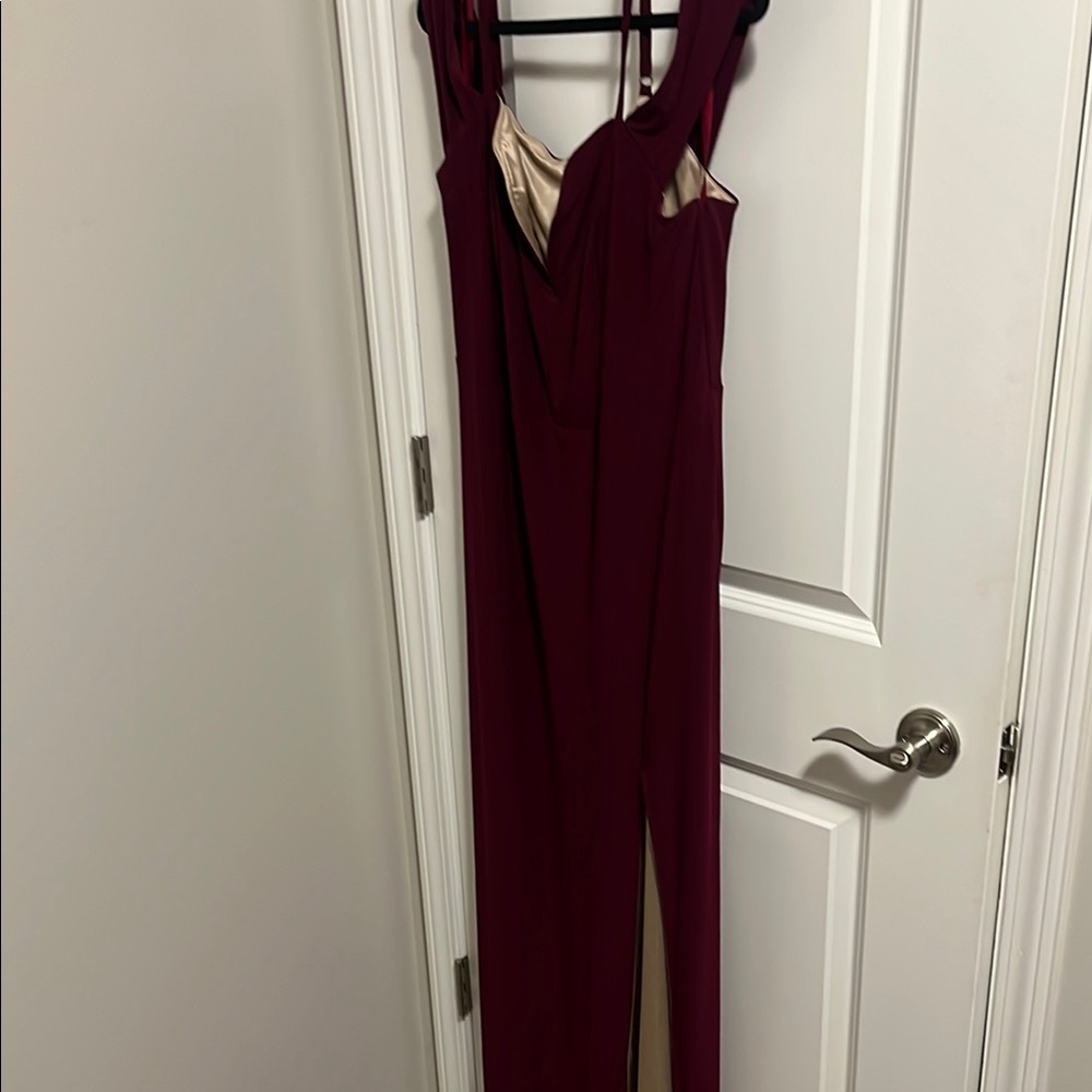 City Studio Red Jumpsuit with V-Neckline and Tapered Legs